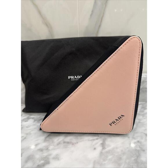 Prada Triangle Clutch Cosmetic Beauty Bag Pouch Pink & Black - Picture 2 of 6